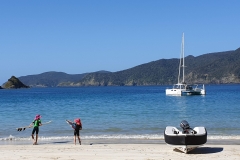 Made to play - perfect view: boat, kids and trusty tender.
