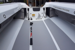 Seat blocks tucked away ready for deployment. Perfect trimming with the tiller extension for fast cruising, rough conditions and also for rowing. It is also a flotation devise in case you need to provide assistance to another cruiser.